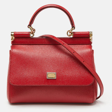 DOLCE & GABBANA Red Leather Small Miss Sicily Top Handle Bag