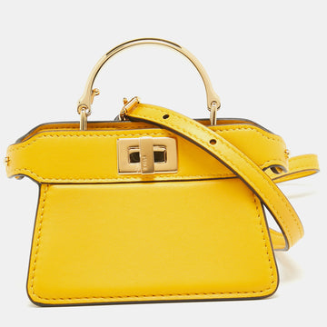 FENDI Yellow Leather Nano Peekaboo Maxi Top Handle Bag