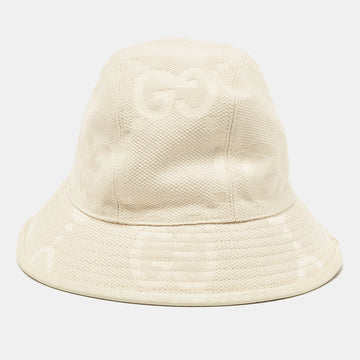 GUCCI Cream GG Canvas Narrow Brim Bucket Hat S