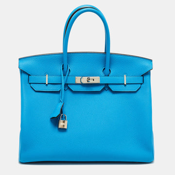 Hermes Bleu Zanzibar/Malachite Togo Leather Palladium Finish Birkin 35 Bag