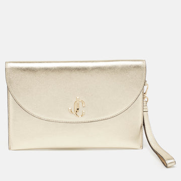 JIMMY CHOO Gold Leather JC Envelope Pouch
