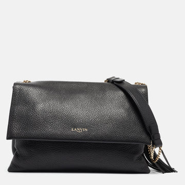 LANVIN Black Leather Sugar Tassel Flap Shoulder Bag