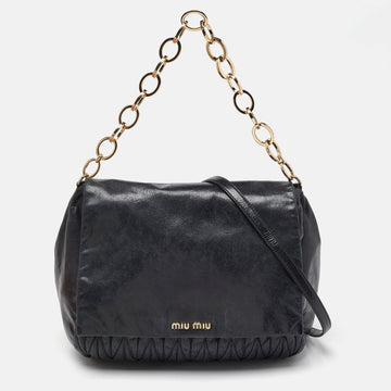 MIU MIU Black Matelasse Leather Flap Chain Shoulder Bag