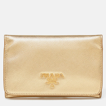 PRADA Gold Saffiano Leather Business Card Case