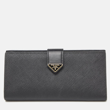 PRADA Black Leather Saffiano Leather Wallet