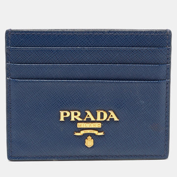 PRADA Blue Saffiano Leather Card Holder
