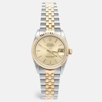 ROLEX Champagne 18k Yellow Gold Stainless Datejust 68273 Women's Wristwatch 31 mm
