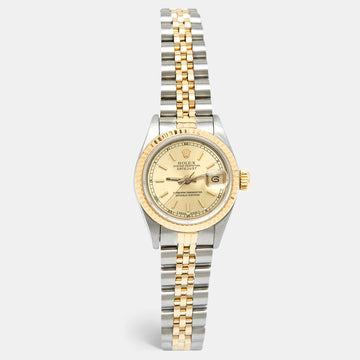 ROLEX Champgne 18k Yellow Gold Stainless Steel Datejust 69173 Women's Wristwatch 26 mm
