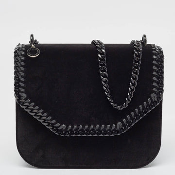 STELLA MCCARTNEY Black Velvet Falabella Box Shoulder Bag