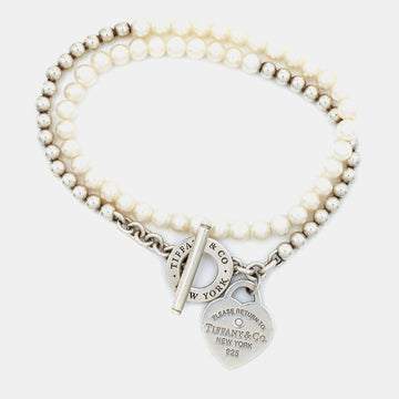 TIFFANY & CO. Return to Tiffany Cultured Pearls Diamond Sterling Silver Beaded Bracelet