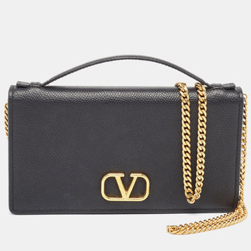 VALENTINO Black Leather VLogo Wallet on Chain