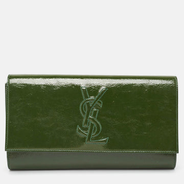 YVES SAINT LAURENT Green Patent Leather Belle De Jour Flap Clutch