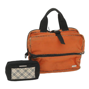 BURBERRY Nova Check Hand Bag Nylon 2Set Orange Beige Auth ti1324