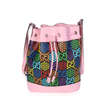 GUCCI Multicolor Coated Canvas & Pink Leather Psychedelic Bucket Bag