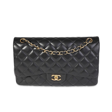 CHANEL Black Quilted Lambskin Jumbo Classic Double Flap Bag