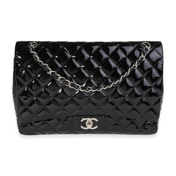 CHANEL Black Quilted Patent Leather Maxi Classic Double Flap Bag