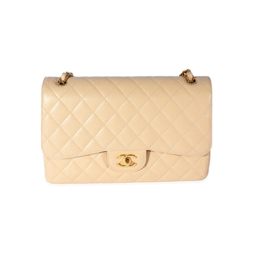 CHANEL Beige Quilted Caviar Jumbo Classic Double Flap Bag