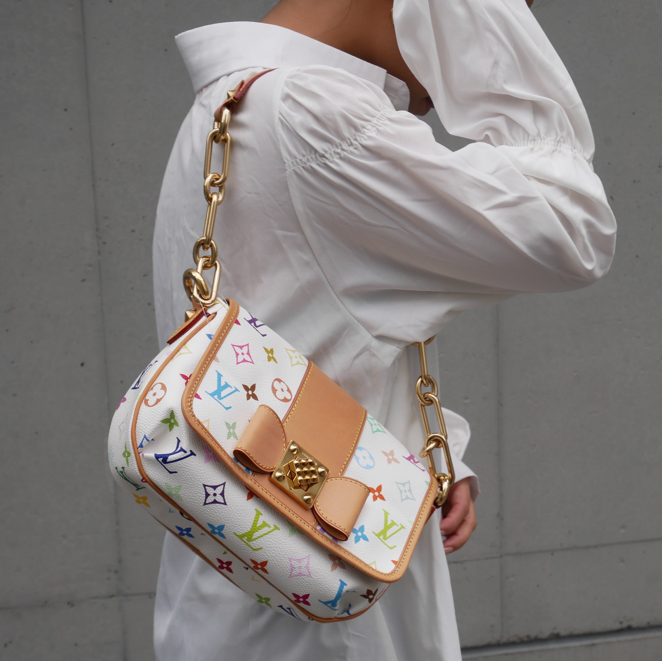 Louis Vuitton Patti White Monogram Shoulder Bag Multicolor