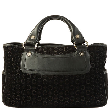 CELINE Suede Leather Combination C Sulky Pattern Top Handle Bag Black