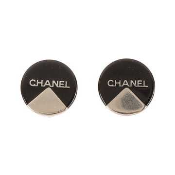 CHANEL 2000 Made Round Bicolor Logo Earrings Black/Silver