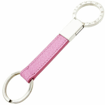 BVLGARI Keychain  Ring Leather Pink 21735 Double W Keyring Key Hook Charm Carabiner