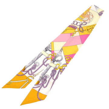 HERMES twilly cricketis bouton d'or mauve rose silk scarf muffler yellow