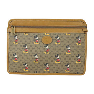 Gucci Disney Collaboration Second Bag 602552 Micro GG Supreme Canvas Leather Beige Light Brown Gold Hardware Mickey Print Clutch Pouch
