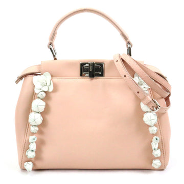 Fendi Handbag Shoulder Bag Mini Peekaboo Leather Pink Beige/White Silver Women's
