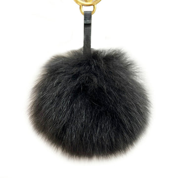 FENDI fur charm pom bag black F metal fittings logo gold accessories