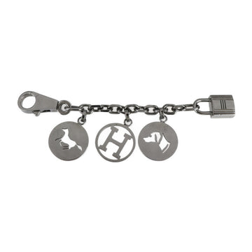 HERMES Amulet 4 Bull Rock Keychain Metal Gunmetal Bag Charm Key Chain H Logo Cadena Horse Dog Silver