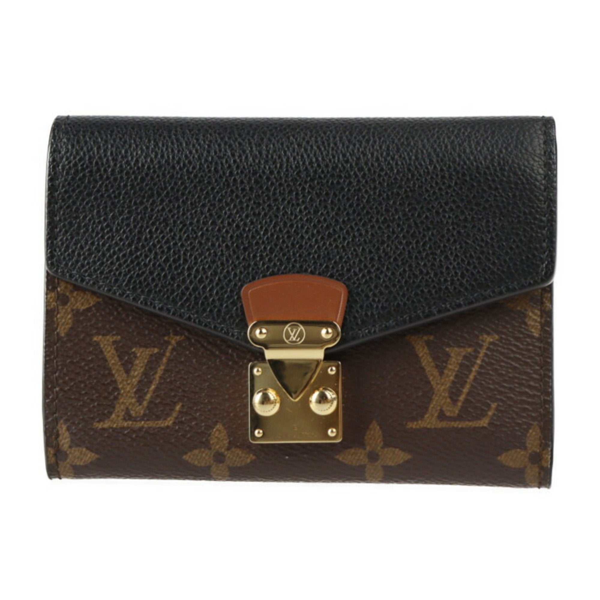 Louis Vuitton Portefeuille Palace Compact Trifold Wallet M67479 Monogram Canvas Leather Brown Black Gold Metal Fittings