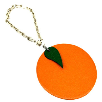 HERMES Charm Orange Leather Keychain Bag Fruit Ladies