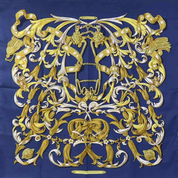 HERMES Scarf Carre90 LE MORS A LA CONETABLE Silk Navy/Gold/White Ladies