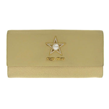 Miu MIUMIU long wallet with hook leather yellow series star fake pearl 5MH369