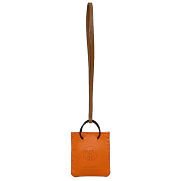 HERMES Charm Sac Orange Brown Fu Leather Anumiro Swift D Engraved  Shopper Motif