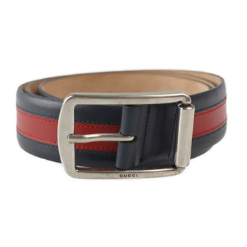 GUCCI sherry line belt 295331 notation size 115 leather dark navy red vintage silver metal fittings