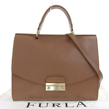 FURLA Julia M Top Handle 2WAY Bag Handbag One Shoulder Leather Brown F6801