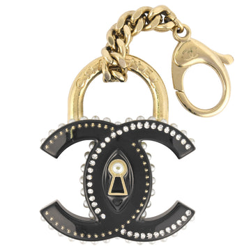 CHANEL Coco Mark Keychain Key Ring Rhinestone Padlock Keyhole Bag Charm D22C