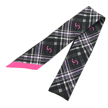 CHANEL Scarf Hair Band Black Pink Silk 100% Ribbon Bag Charm Ladies Cocomark