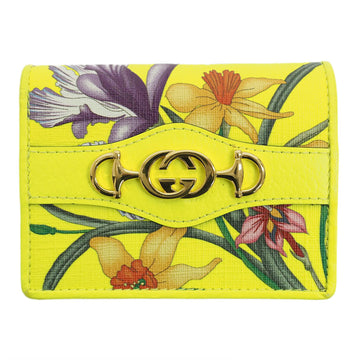 GUCCI Flora Zumi Compact Neon Yellow 536353 PVCx Leather Women's Bifold Wallet