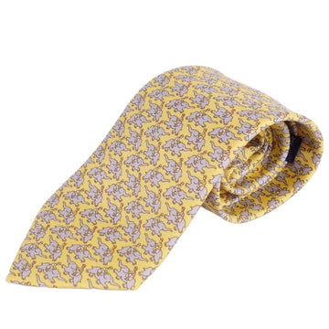 HERMES necktie silk twill tie elephant pattern 100% men's yellow gray
