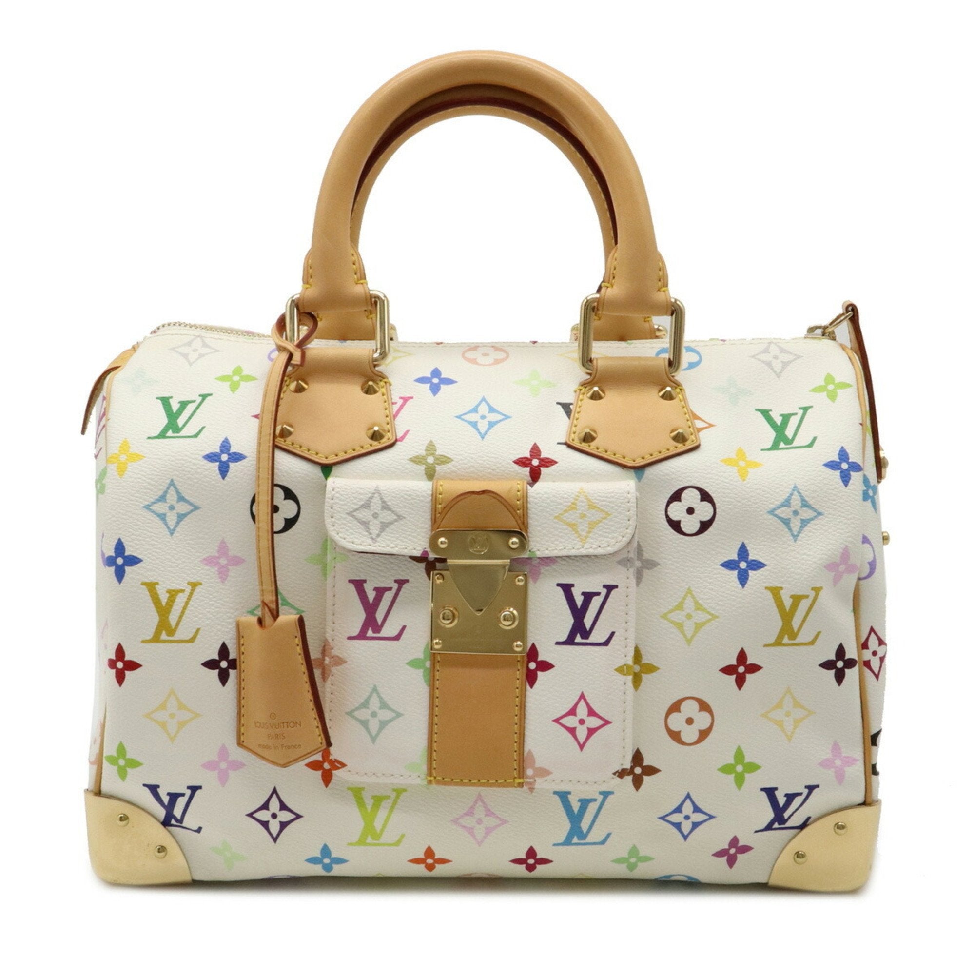 LOUIS VUITTON Monogram Multicolor Speedy 30 Handbag Bron White M92643