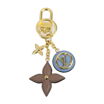 LOUIS VUITTON Portocre Preppy Flower Key Holder M00363 Metal Leather Gold Pink Blue Ring Bag Charm