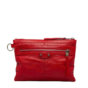 BALENCIAGA Classic Clip M Clutch Bag Flat Pouch 273021 Red Leather Women's