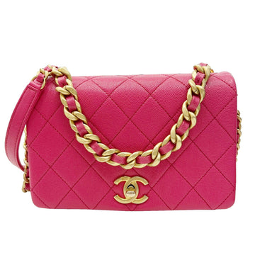 CHANEL Matelasse Flap Bag Chain Shoulder AS1895 Handbag Caviar Skin Pink 30s Ladies