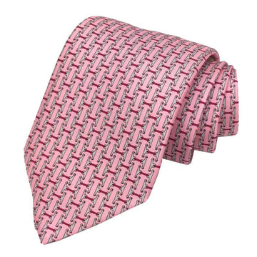 HERMES Tie CRAVATE TWILL 8CM MORS AND 606236T 21 HTH2012 Horse harness pattern silk twill tie Pink ROSE/GRIS/MAGENTA Men's