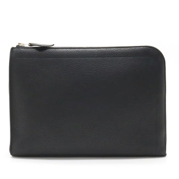 HERMES Zip Tablet Second Bag Clutch L-shaped Negonda Leather Black T-engraved