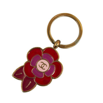 CHANEL Camellia Coco Mark Keyring Keychain Charm Red Purple Pink Plated Women's