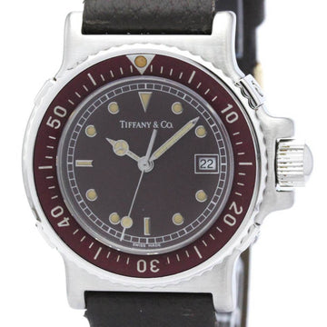 TIFFANYPolished  Diver Steel leather Quartz Ladies Watch L0710 BF553093