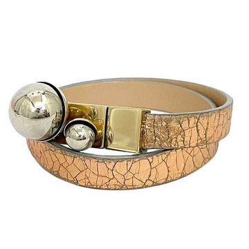 CHRISTIAN DIOR Bracelet Pink Gold Silver Leather Metal Ball Ladies